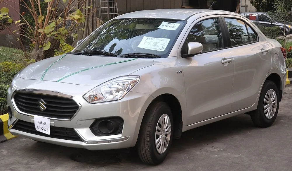 Silver Maruti Suzuki Dzire sedan