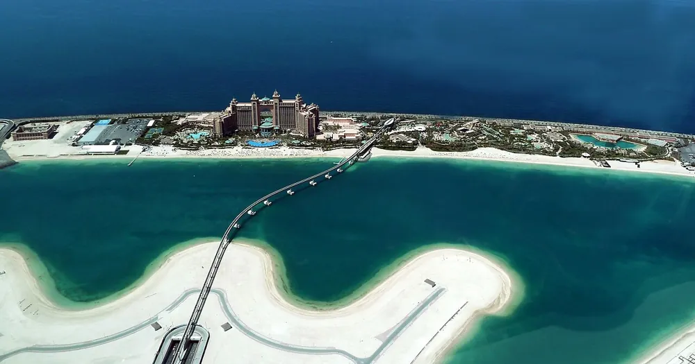 Atlantis The Palm resort on Palm Jumeirah from the air